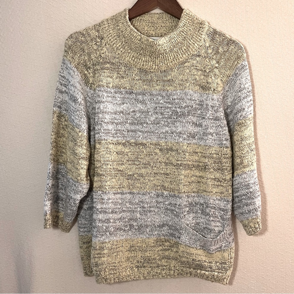Vintage Jamie Scott Yellow & Gray Striped Mock Neck Sweater, Size S